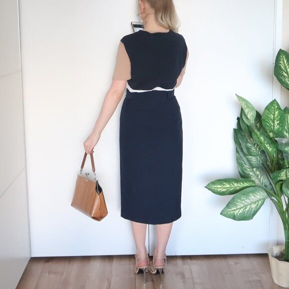 Zarina Smart Navy Blue False Wrap Midi Career Pencil Skirt With Belt S - Picture 4 of 16